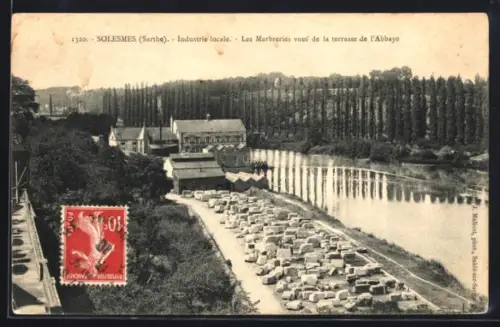 AK Solesmes /Sarthe, Les Marbreries vues de la terrasse de l`Abbaye