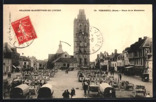 AK Verneuil /Eure, Place de la Madeleine avec les grandes manoeuvres de l`ouest