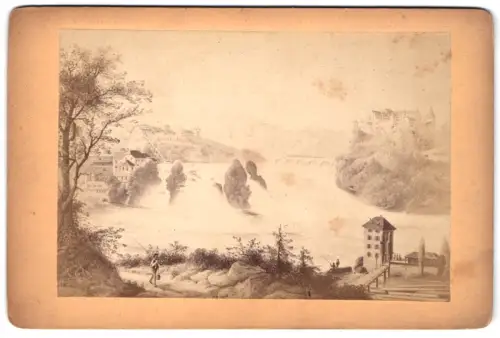 Fotografie unbekannter Fotograf, Ansicht Rheinfall bei Schaffhausen, Blick zum Rheinfall nach einem Gemälde