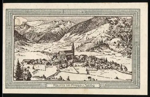 Notgeld Rauris 1920, 10 Heller, Ansicht von Rauris mit Bergen im Hintergrund