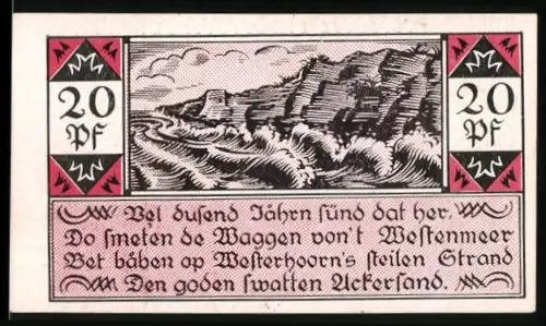 Notgeld Westerhorn 1921, 20 Pfennig, Küstenlandschaft mit Klippen und Meer