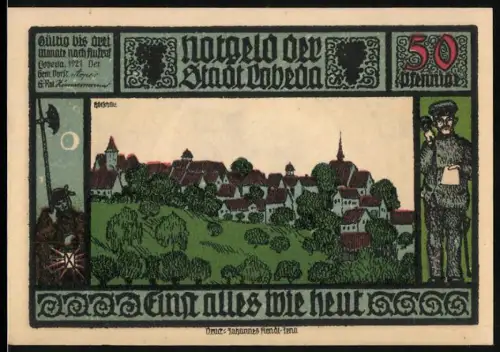 Notgeld Lobeda 1921, 50 Pfennig, Ortsansicht und Burgruine