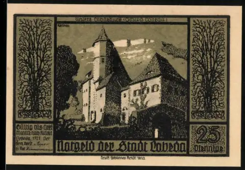 Notgeld Lobeda 1921, 25 Pfennig, Ansicht von Schloss Lobeda