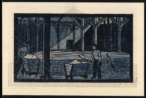 Notgeld Schönebeck a. E. 1921, 75 Pf, Arbeiter mit Salzwagen