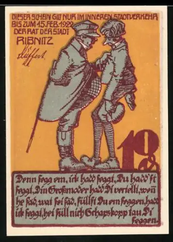 Notgeld Ribnitz 1922, 10 Pfennig, Zwei Männer und Kutsche im Wald