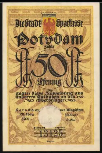 Notgeld Potsdam 1921, 50 Pfennig, Soldat zu Pferd