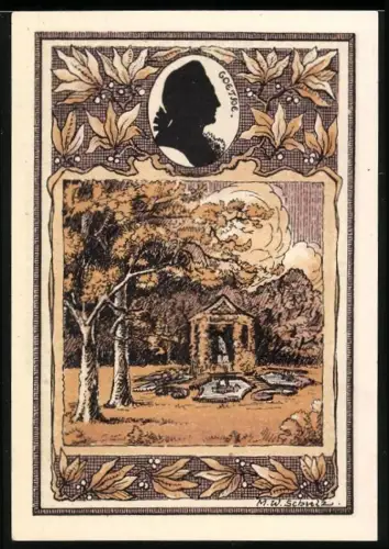 Notgeld Tiefurt 1921, 50 Pf, Goethe-Silhouette und Garten