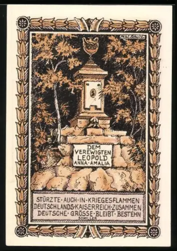 Notgeld Tiefurt 1921, 50 Pf, Denkmal für Leopold, Herzogin Anna Amalie