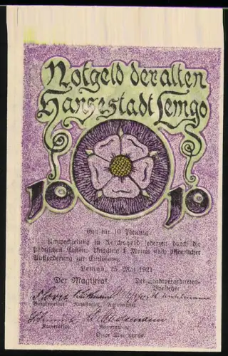 Notgeld Lemgo 1921, 10 Pfennig, Hexenbürgermeisterhaus