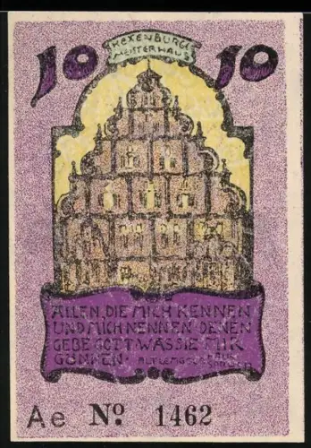 Notgeld Lemgo 1921, 10 Pfennig, Hexenbürgermeisterhaus und Rose