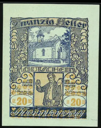 Notgeld Steinaweg 1920, 20 Heller, Kirche und Mann mit Weinglas