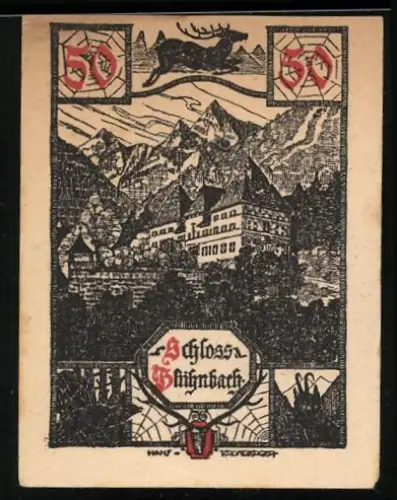 Notgeld Werfen 1920, 50 Heller, Schloss und springender Hirsch