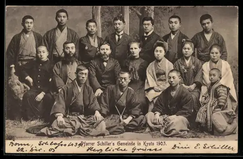AK Kyoto, Pfarrer Schillers Gemeinde in Kyoto, 1903, Gruppenbild