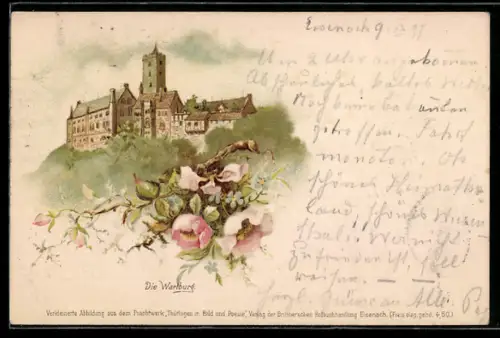 Lithographie Blick zur Wartburg