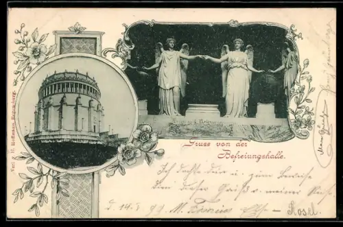 AK Kelheim, die Befreiungshalle, Halle mit Victorienstatuen