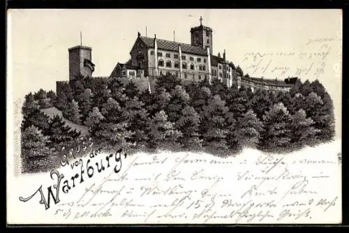 Lithographie Wartburg, Blick auf die Burg