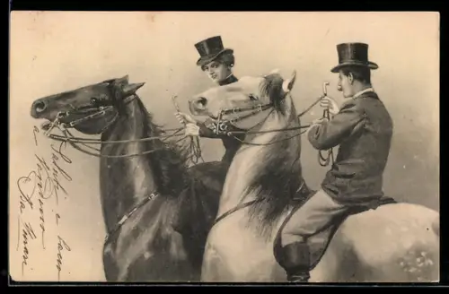 Künstler-AK Theo Stroefer Nr. 249 /3: Paar reitet auf Pferden