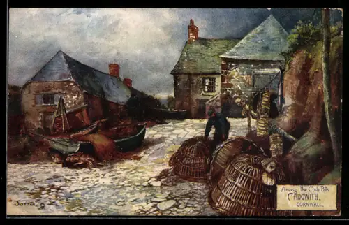 Künstler-AK Raphael Tuck & Sons Nr. 1679: Cadgwith Cornwall, Among the Crab Pots