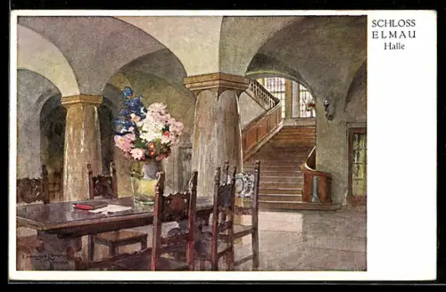 Künstler-AK Elmau /Klais, Schloss Elmau, Halle