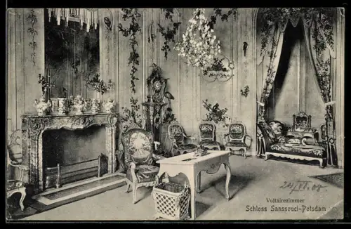 AK Potsdam, Schloss Sanssouci, Blick in das Voltairezimmer