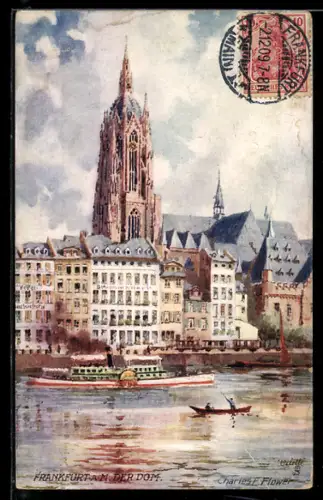 Künstler-AK Charles F. Flower: Frankfurt a. M., Uferpartie mit Dom