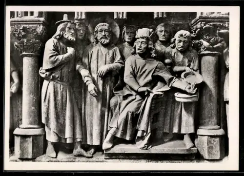Foto-AK Deutscher Kunstverlag, Nr. 31: Naumburg, Der Dom, Die Handwaschung des Pilatus, Relief am Westlettner