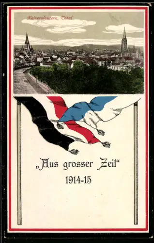 AK Kaiserslautern, Totalansicht der Stadt mit Kirchen, Schwarz-weiss-rote Fahne