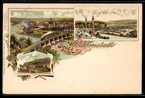 Lithographie Cannstatt, Panorama, König Karl Brücke & Kursaal