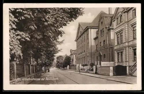 AK Siegen, Wilhelmstrasse mit Reichsbank
