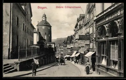 AK Siegen, Untere Cölnerstrasse mit Geschäften