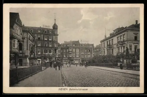 AK Siegen, Bahnhofstrasse mit Hotel