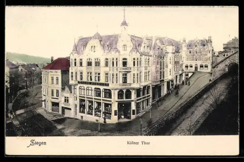 AK Siegen, Strassenpartie am Kölner Tor mit Geschäften