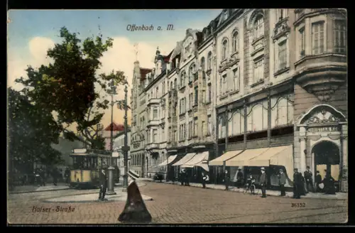 AK Offenbach, Strassenbahn in der Kaiserstrasse