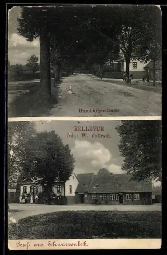AK Schwarzenbek, Gasthaus Bellevue, Inh. W. Vollrath, Blick in die Hamburgerstrasse