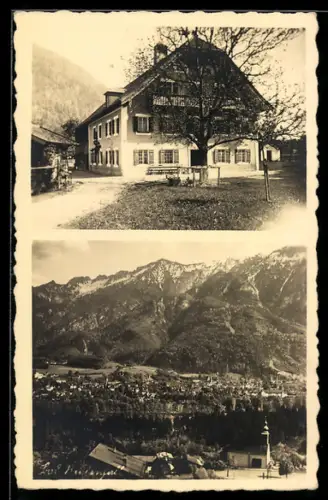 AK Bad Reichenhall, Gasthaus und Fernblick auf die Ortschaft