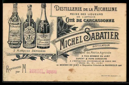 Vertreterkarte Carcassonne, Distillerie de la Micheline, Michel Sabatier, Basilique St-Nazaire