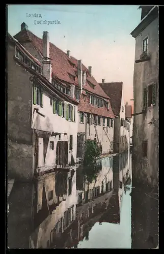 AK Landau, Queichpartie, Wohnhäuser unmittelbar am Fluss