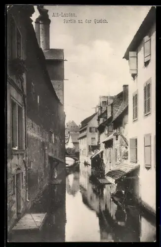 AK Landau, Teilansicht der Altstadt mit Queich-Fluss