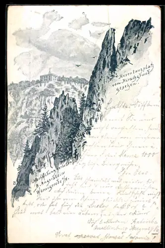 AK Thale, Hexentanzplatz vom Hirschgrund gesehen