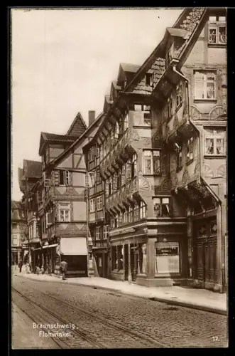 AK Braunschweig, Strassenpartie im Flohwinkel, Speiseeis-Halle