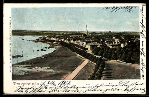AK Travemünde, Strandpromenade, Hafen, Kirche