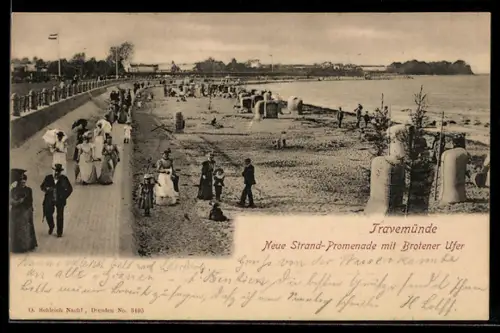 AK Travemünde, Neue Strand-Promenade mit Brotener Ufer