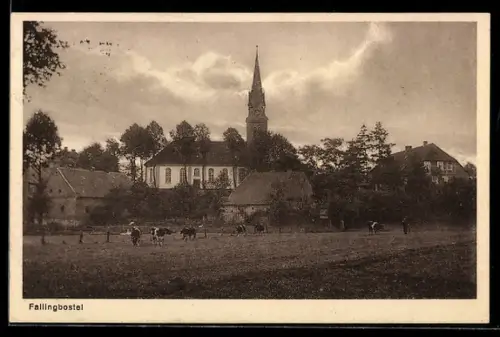 AK Fallingbostel, Kirche, Dorfansicht
