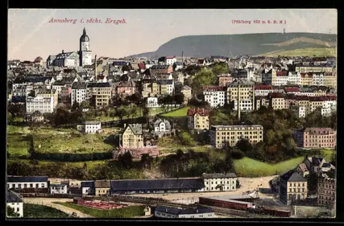 AK Annaberg i. sächs. Erzgeb., Ortsansicht, Kirche, Pöhlberg