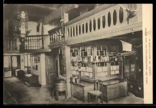 AK Lübeck, Diele der Weingrosshandlung Dan. Schön in der Gr. Burgstrasse 24
