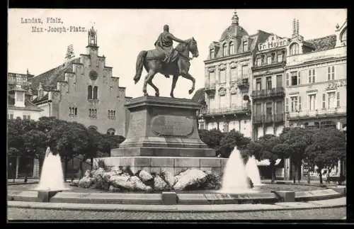 AK Landau /Pfalz, Max-Joseph-Platz mit Reiterstatue