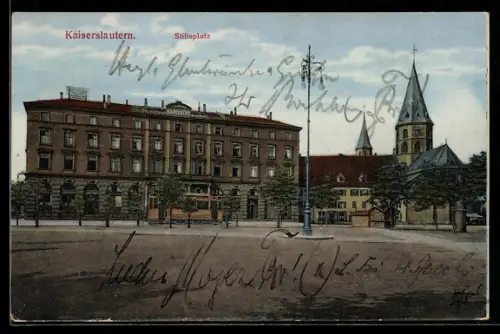 AK Kaiserslautern, Stiftsplatz, Kirche und Gebäude am Platz