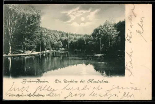 AK Baden-Baden, Waldsee bei Mondschein