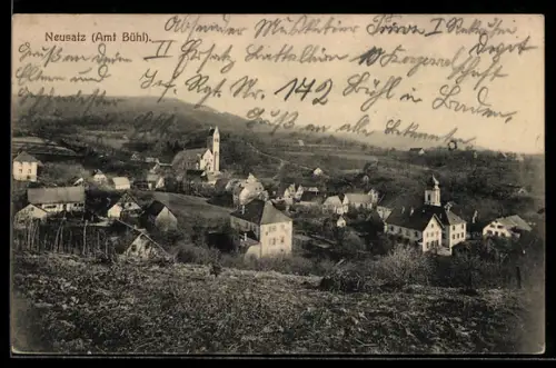 AK Neusatz /Bühl, Ortsansicht mit Kirche und Dorfhäusern