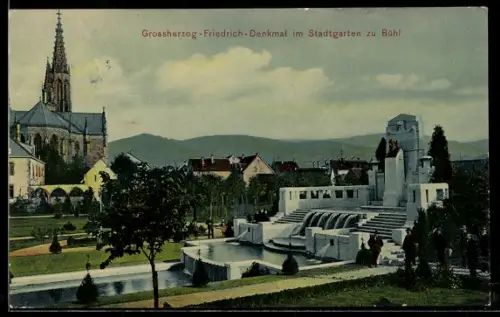 AK Bühl, Grossherzog Friedrich-Denkmal im Stadtgarten